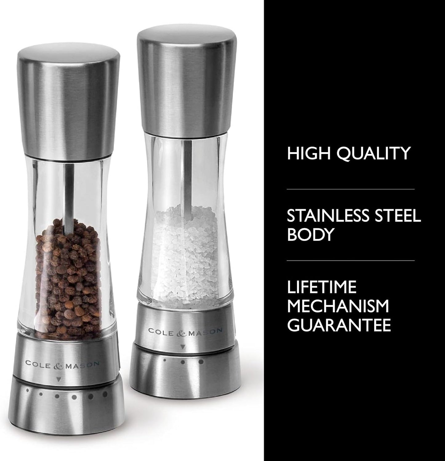 Derwent Grinder Set - Precision Mechanisms and Sea Salt and Peppercorns - Derwent Salt and Pepper, Stainless Steel