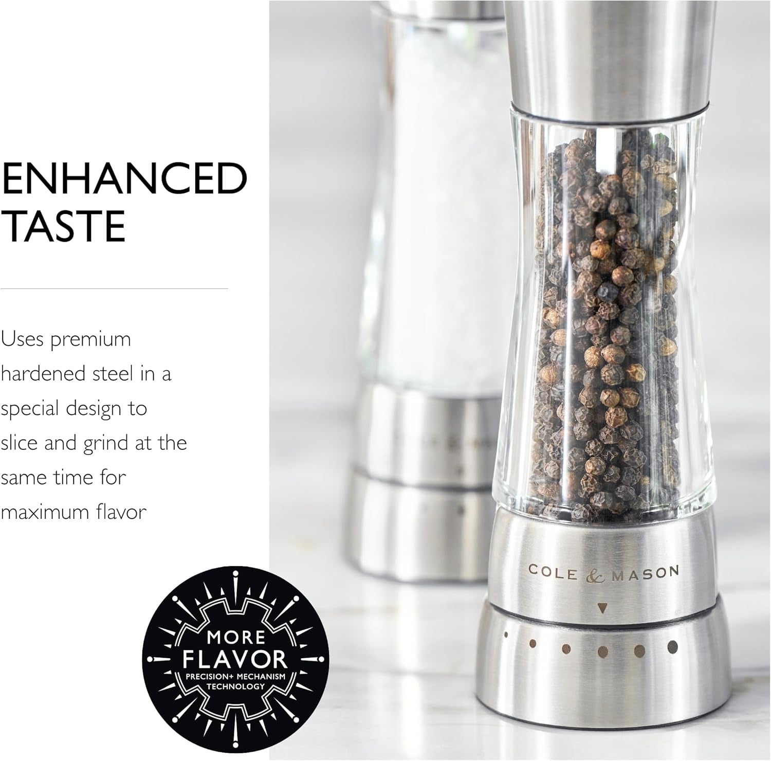 Derwent Grinder Set - Precision Mechanisms and Sea Salt and Peppercorns - Derwent Salt and Pepper, Stainless Steel
