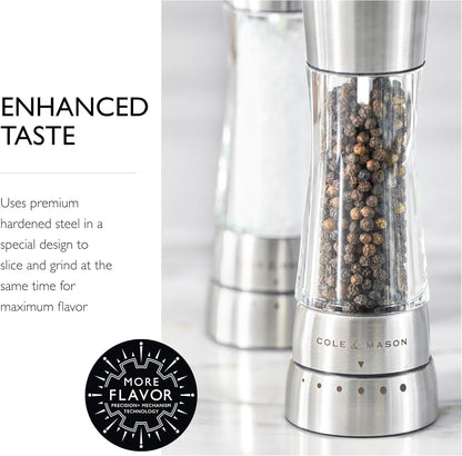Derwent Grinder Set - Precision Mechanisms and Sea Salt and Peppercorns - Derwent Salt and Pepper, Stainless Steel