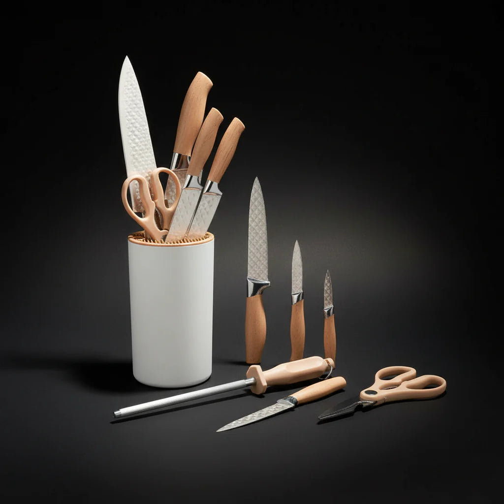 7-Piece Stainless Steel Kitchen Knife Set with Plastic Holder