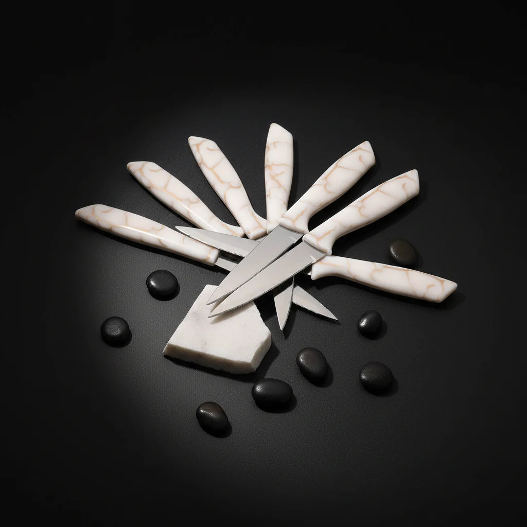 13-Piece Stainless Steel Steak Knife Set with Marble-Pattern Handles