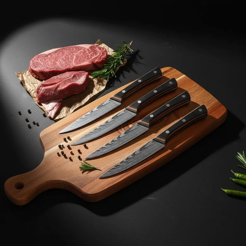 6-Piece Non-Stick Stainless Steel Steak Knife Set with Wooden Handles