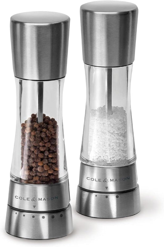 Derwent Grinder Set - Precision Mechanisms and Sea Salt and Peppercorns - Derwent Salt and Pepper, Stainless Steel