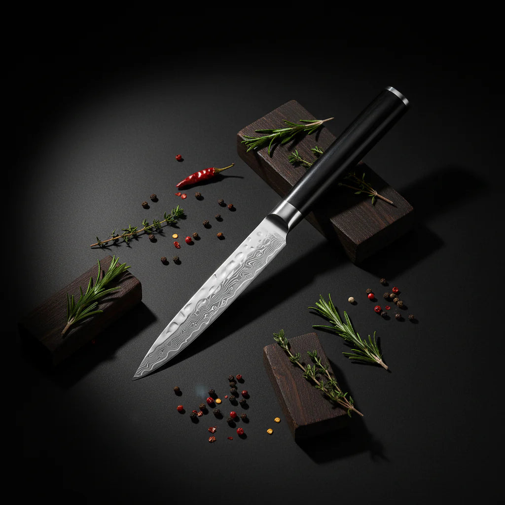 Damascus Steel Fruit & Fillet Knife — Vintage Wood Handle Chef Knife