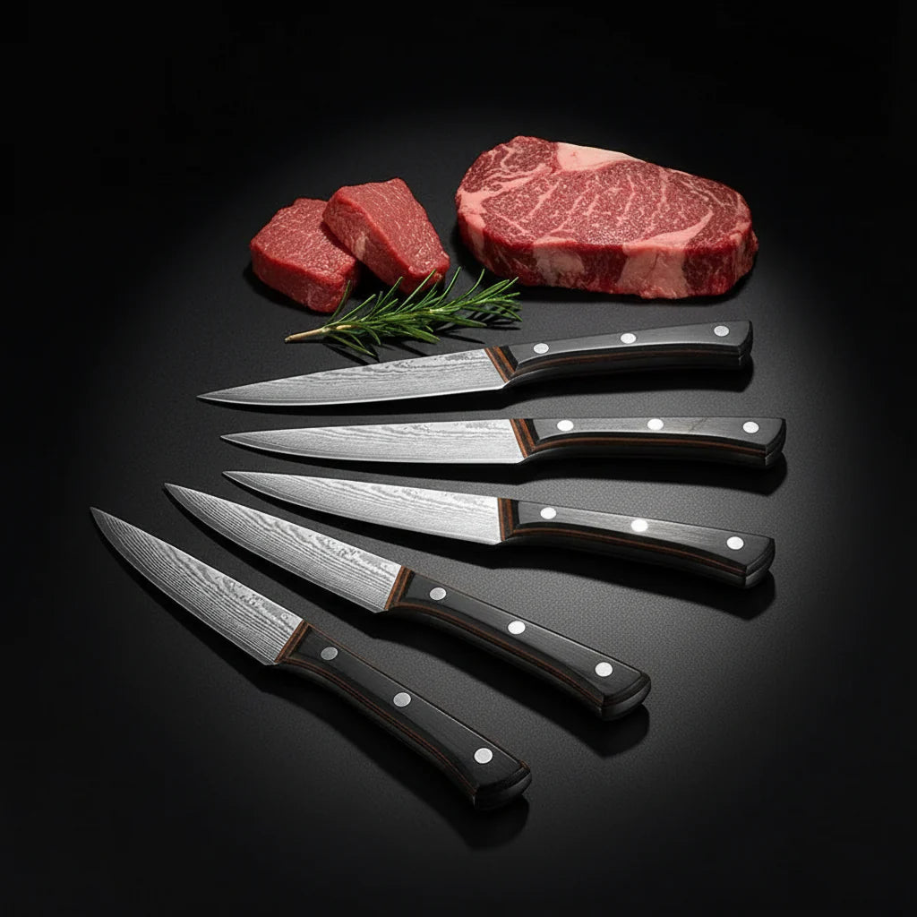 6-Piece Non-Stick Stainless Steel Steak Knife Set with Wooden Handles