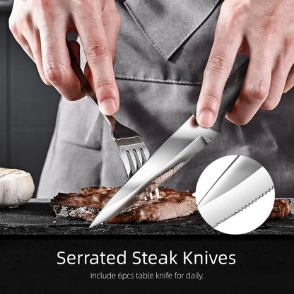 13-Piece Stainless Steel Steak Knife Set with Marble-Pattern Handles