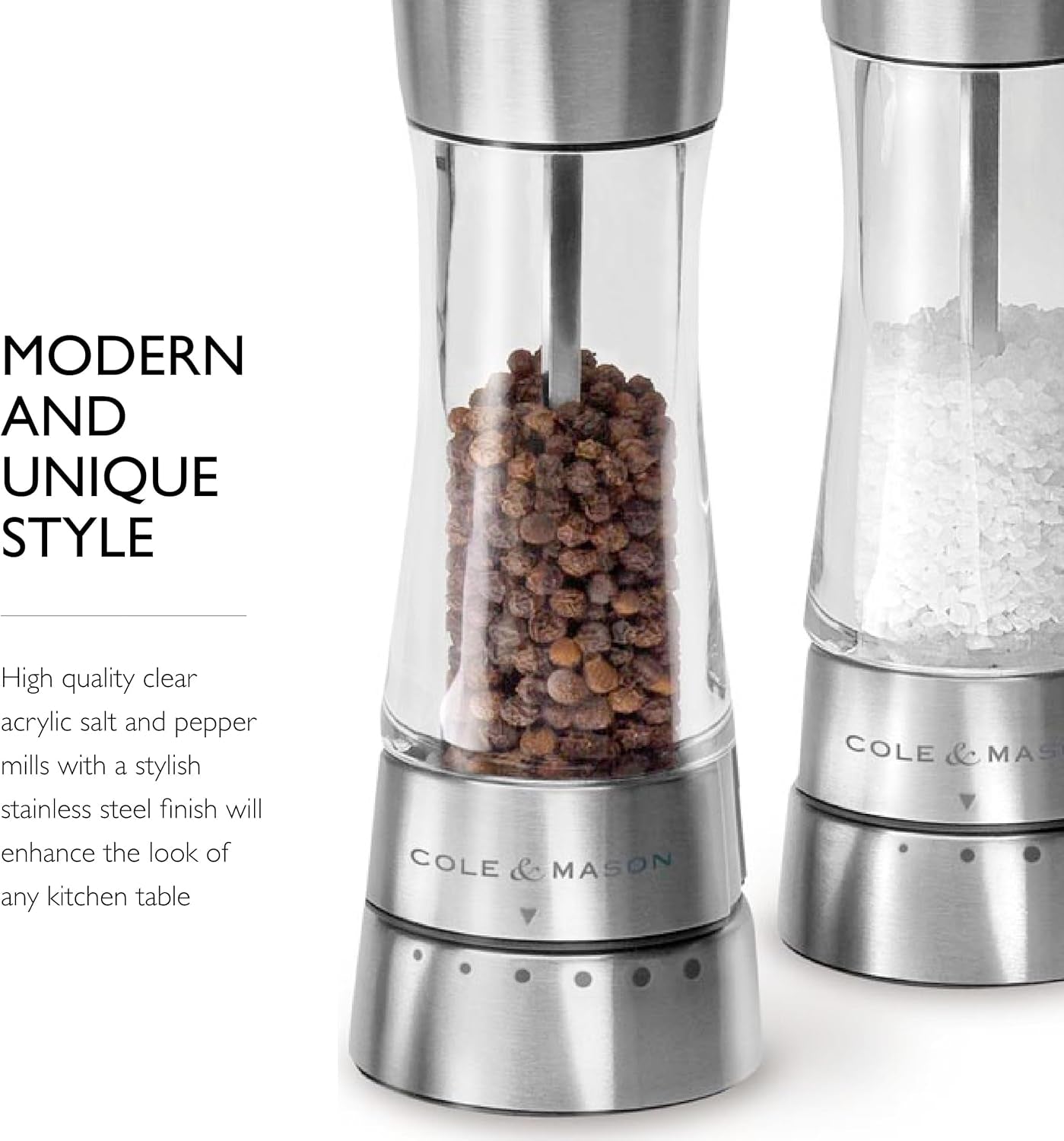 Derwent Grinder Set - Precision Mechanisms and Sea Salt and Peppercorns - Derwent Salt and Pepper, Stainless Steel