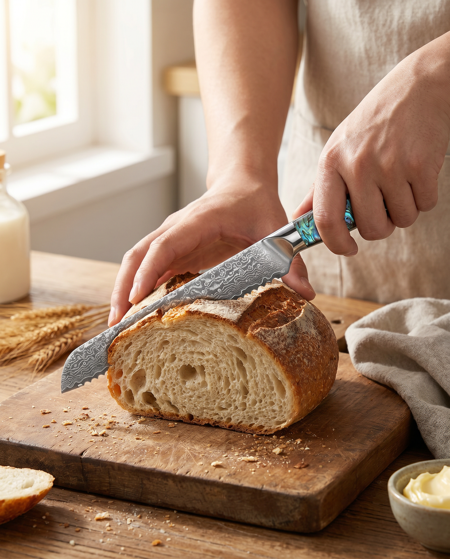 Damascus Bread Knife, 8-Inch – 67-Layer Steel