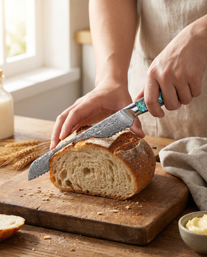 Damascus Bread Knife, 8-Inch – 67-Layer Steel