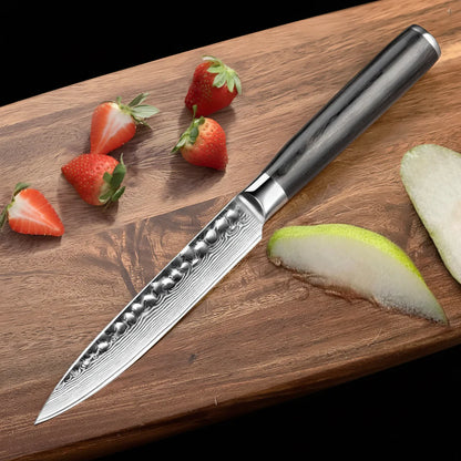 Damascus Steel Fruit & Fillet Knife — Vintage Wood Handle Chef Knife