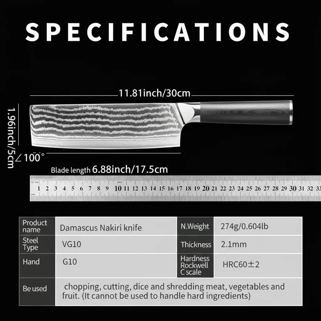 67 Layers Damascus Kitchen Knife G10 Handle Chef Nakiri Boning Nakiri