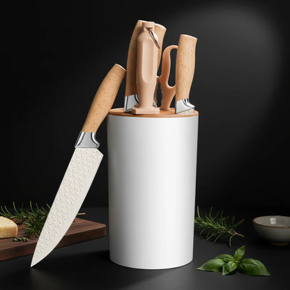 7-Piece Stainless Steel Kitchen Knife Set with Plastic Holder