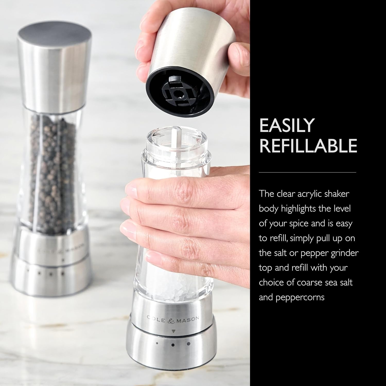 Derwent Grinder Set - Precision Mechanisms and Sea Salt and Peppercorns - Derwent Salt and Pepper, Stainless Steel
