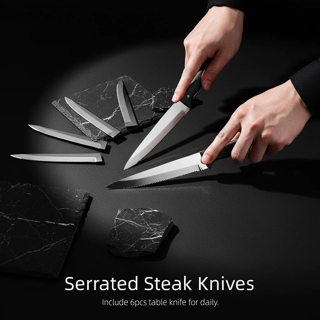 6-Piece 3Cr13 Stainless Steel Steak Knife Set with Marble-Pattern Handles