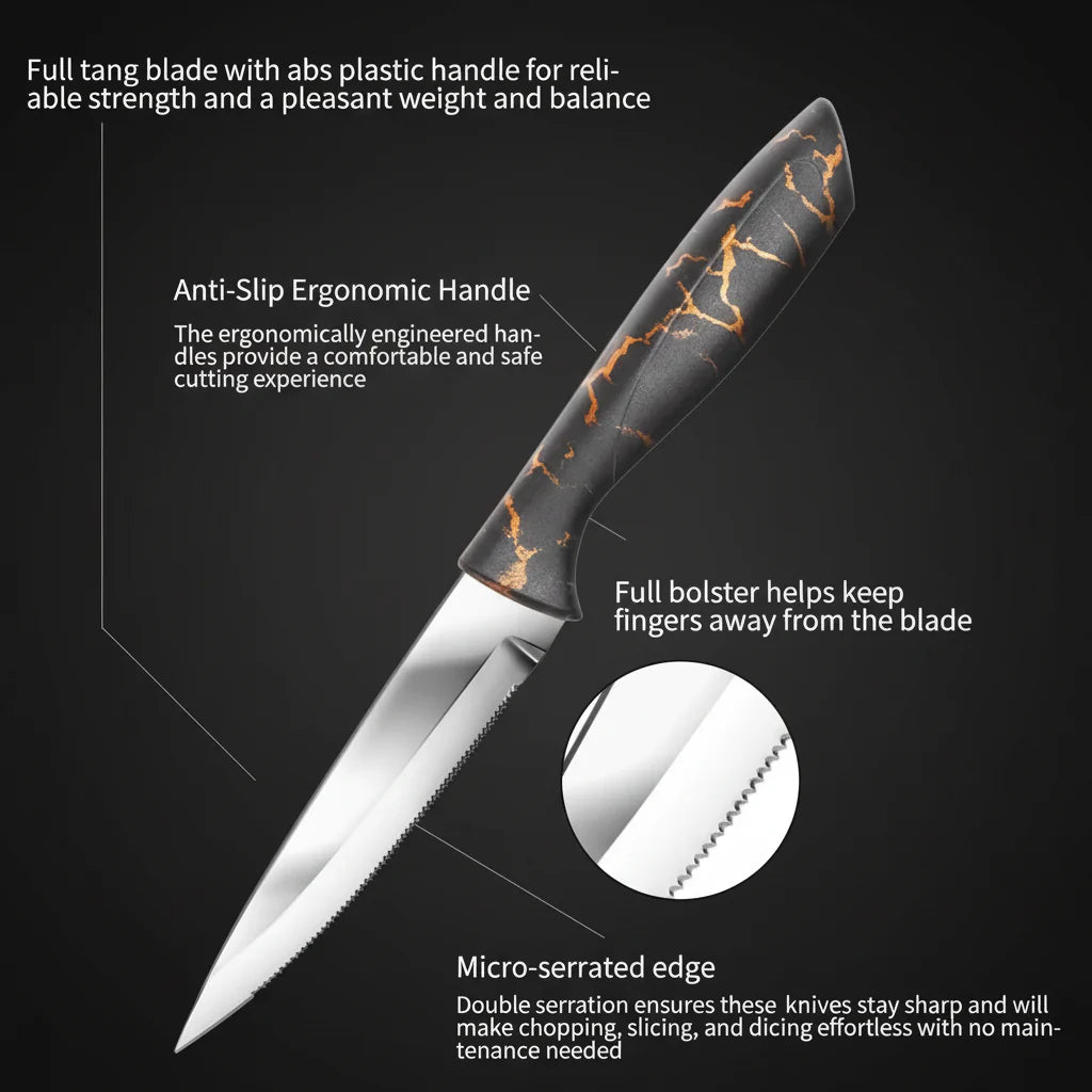 6-Piece 3Cr13 Stainless Steel Steak Knife Set with Marble-Pattern Handles