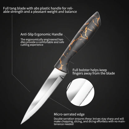 6-Piece 3Cr13 Stainless Steel Steak Knife Set with Marble-Pattern Handles