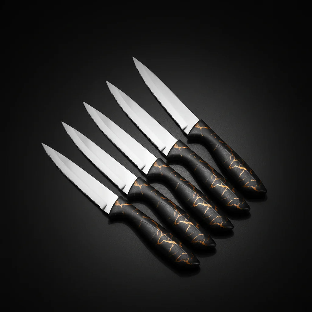 6-Piece 3Cr13 Stainless Steel Steak Knife Set with Marble-Pattern Handles