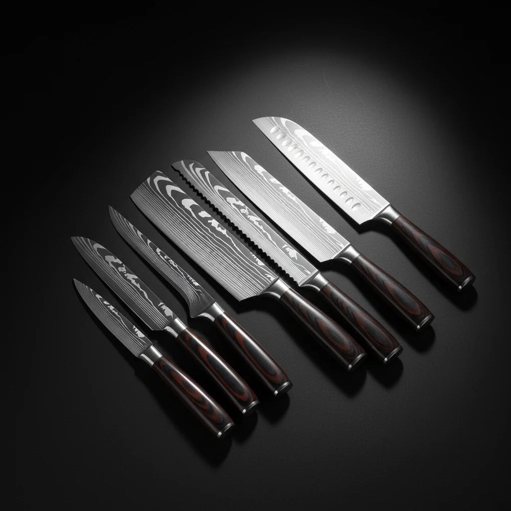 8-Piece Premium Stainless Steel Kitchen Knife Set with Wooden Handles