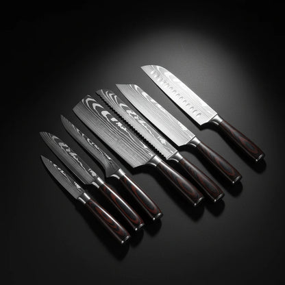 8-Piece Premium Stainless Steel Kitchen Knife Set with Wooden Handles