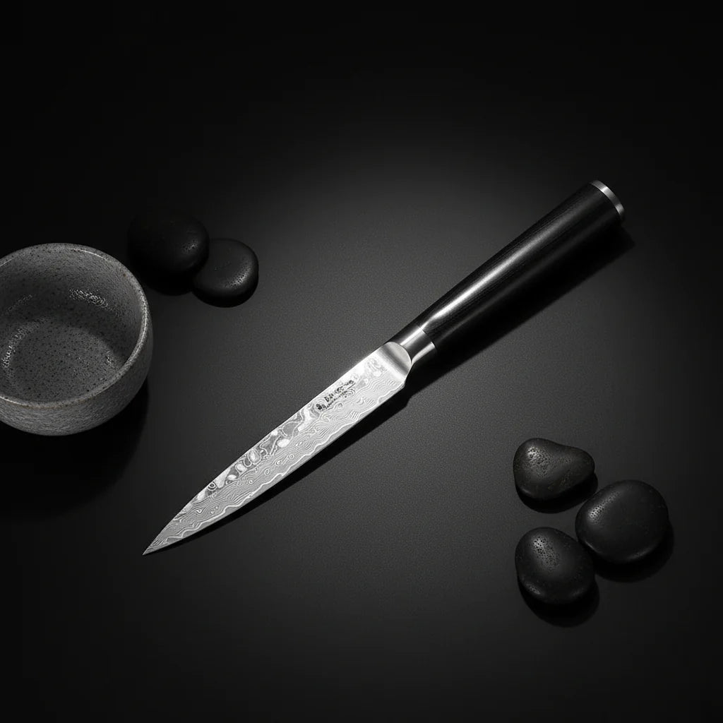 Damascus Steel Fruit & Fillet Knife — Vintage Wood Handle Chef Knife