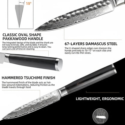 Damascus Steel Fruit & Fillet Knife — Vintage Wood Handle Chef Knife