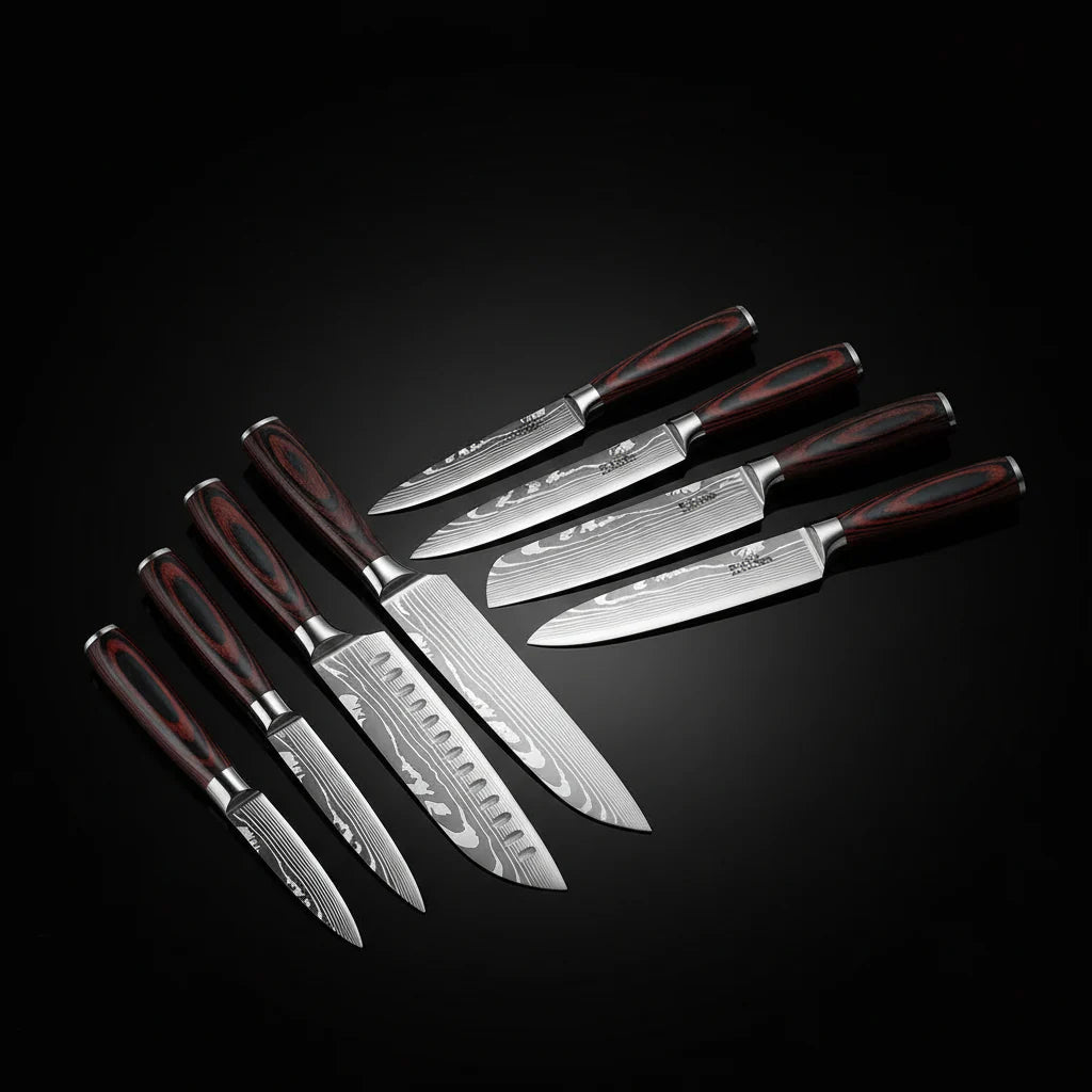 8-Piece Premium Stainless Steel Kitchen Knife Set with Wooden Handles